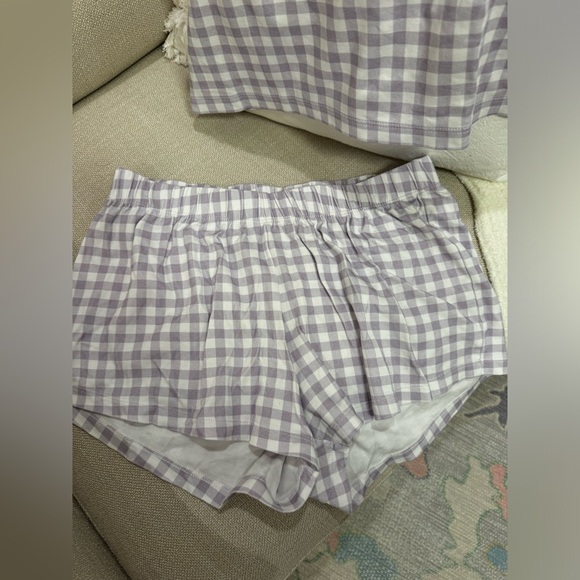 LAKE Pajamas Pima Ruffle Shorts Set in Lilac Gingham - XS - Picture 5 of 6